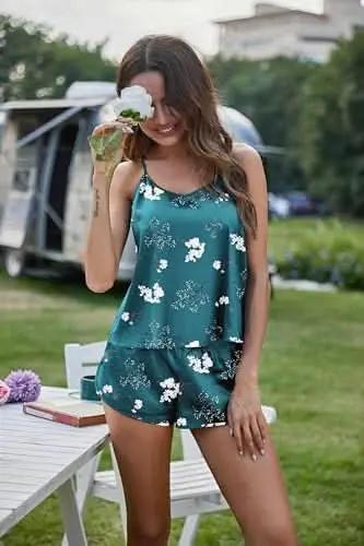 Silk Pajamas Set for Women Satin Backless Lingerie Pjs Cami Top and Shorts Nightwear - Love Salve